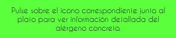 Pulse sobre el icono correspondiente junto al plato para ver información detallada del alérgeno concreto.